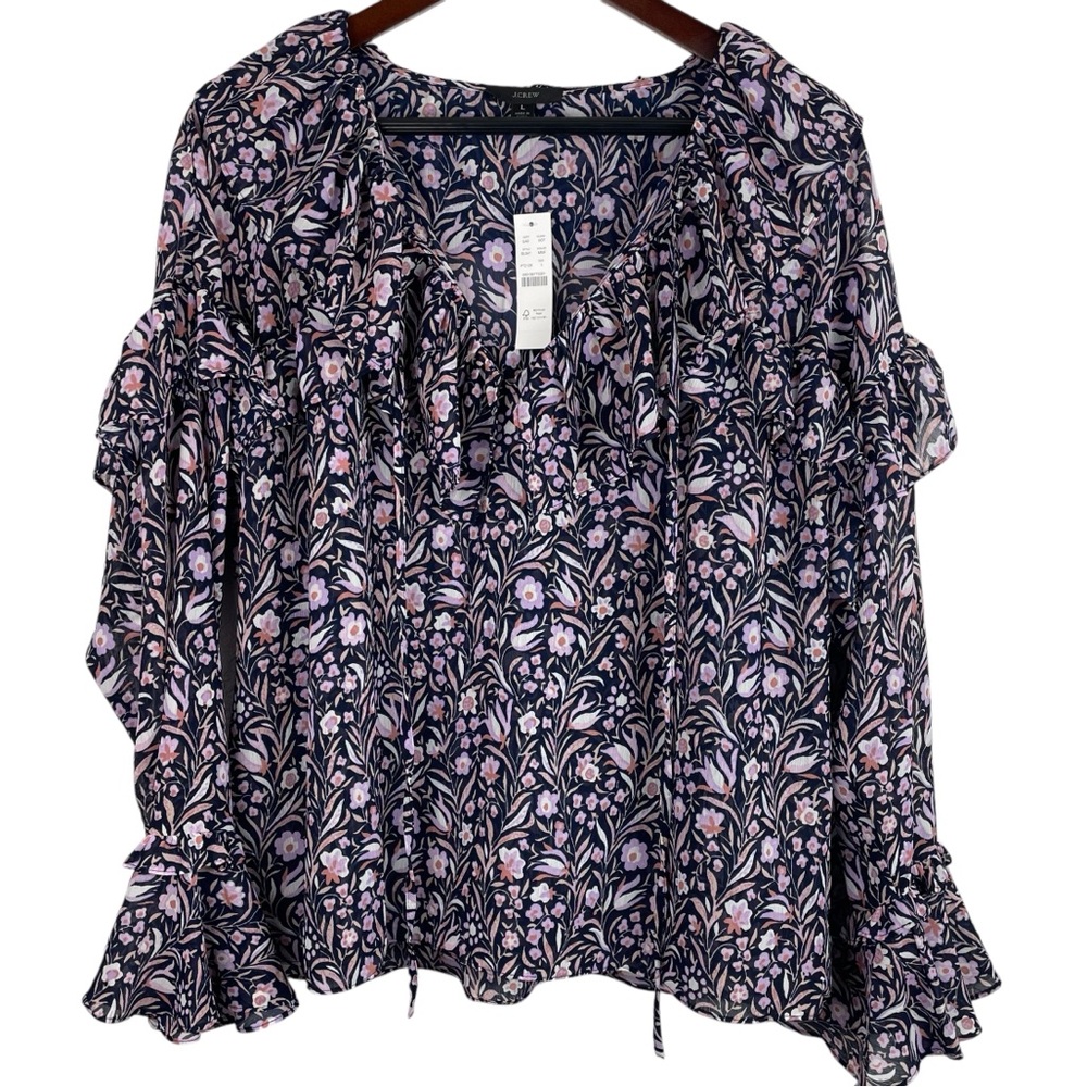 J. Crew | Ruffle Crinkle Chiffon Top in Floral Flourish New